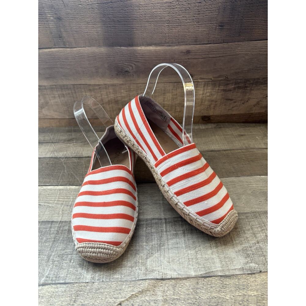Vionic Valeri Espadrille Flats Shoe Women Orange White Striped Slip On Size 6.5